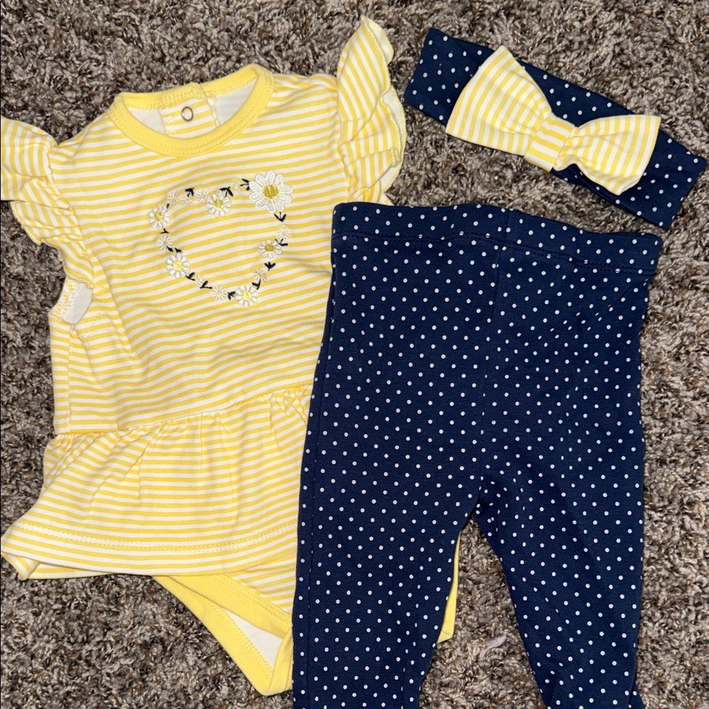 Little Me Yellow and White Striped Baby Romper